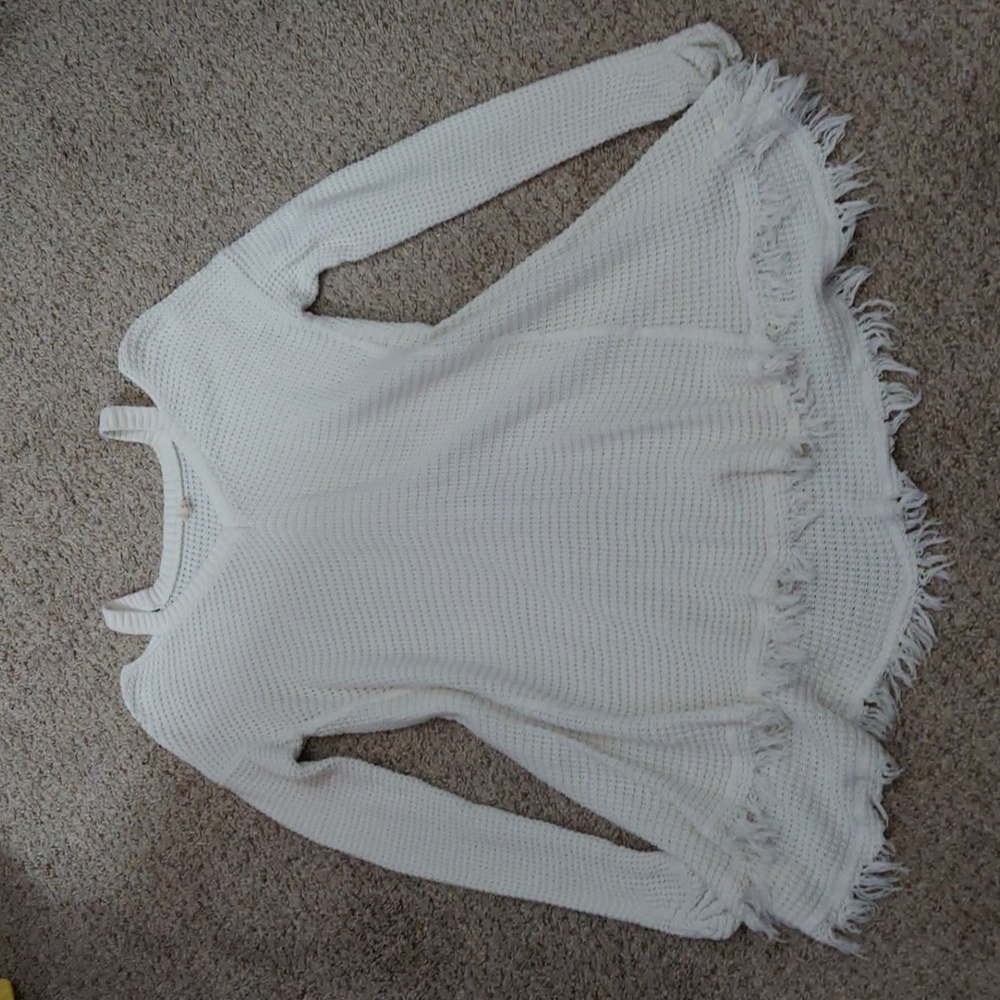 Boutique waffle-print fringe sweater tunic size small/medium